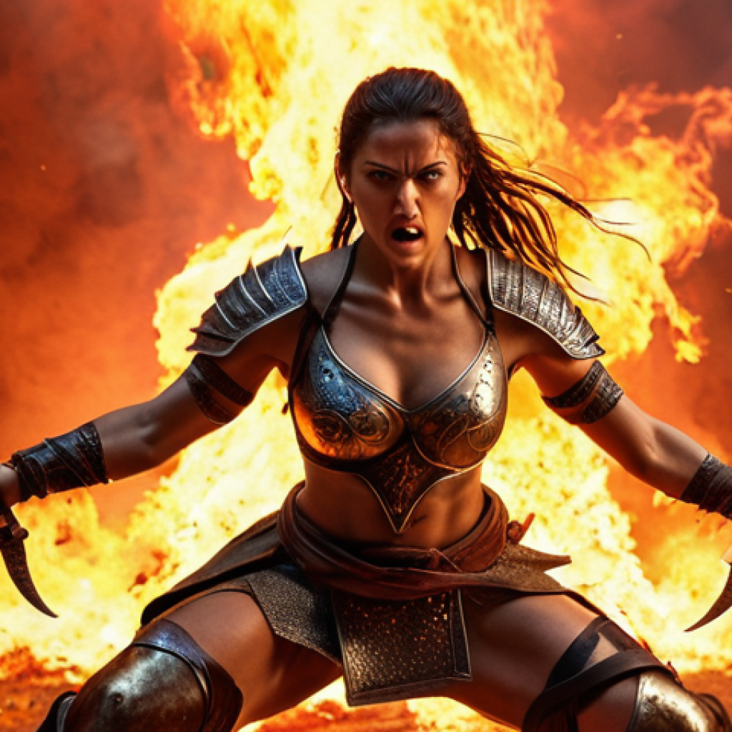 ** A determined Nikke warrior, like Marian, in a dynamic action pose. Fiery background, emphasizing her passionate and impulsive nature.

**