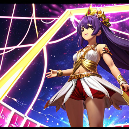 Nikke Gacha Pull**

Prompt: A vibrant, exciting scene of a "Nikke: Goddess of Victory" gacha pull animation. Focus on the moment an SSR Nikke character is revealed. Use bright colors, dynamic lighting, and particle effects to convey the thrill of a successful pull. Include visual elements that represent the game's aesthetic and highlight the rarity of the character.

**