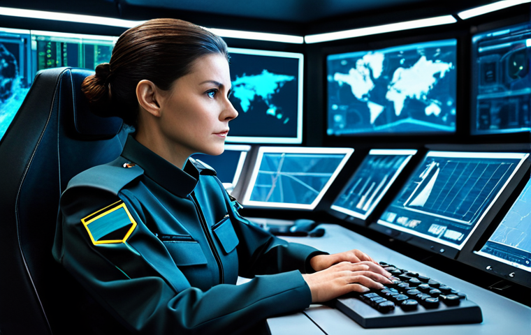 A professional female commander with a determined expression, wearing a modest, dark futuristic military uniform, seated at a holographic control panel within a high-tech command center. The screens display complex strategic data and abstract tactical schematics. Her posture conveys deep thought and the weight of responsibility. Fully clothed, appropriate attire, safe for work, perfect anatomy, natural pose, professional dress, natural body proportions, well-formed hands, correct proportions, high quality, appropriate content, family-friendly.