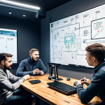 ** A strategy meeting. Professional gamers (fully clothed) intensely discussing team composition and tactics for the new "Nikke" game mode. Whiteboard with unit synergies diagram visible. Modern gaming cafe in Warsaw, Poland background. High quality render, perfect anatomy, appropriate content.

**
