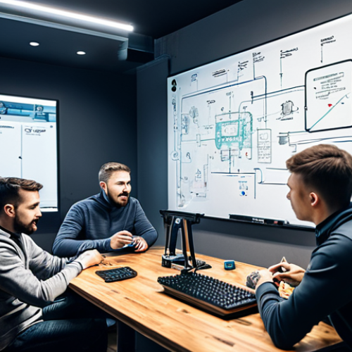 ** A strategy meeting. Professional gamers (fully clothed) intensely discussing team composition and tactics for the new "Nikke" game mode. Whiteboard with unit synergies diagram visible. Modern gaming cafe in Warsaw, Poland background. High quality render, perfect anatomy, appropriate content.

**