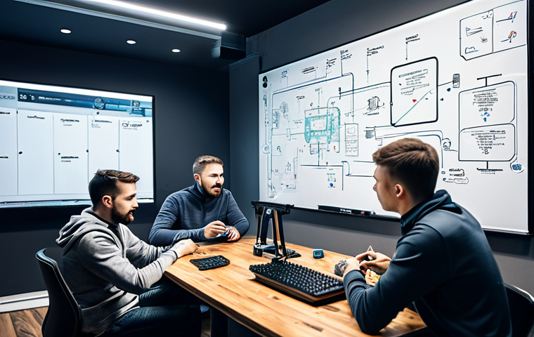 ** A strategy meeting. Professional gamers (fully clothed) intensely discussing team composition and tactics for the new "Nikke" game mode. Whiteboard with unit synergies diagram visible. Modern gaming cafe in Warsaw, Poland background. High quality render, perfect anatomy, appropriate content.

**