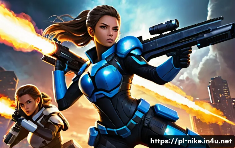 승리의여신 니케 전투 메카닉 분석 - **Dynamic Combat: Team Synergy**
A highly detailed, anime-style illustration of three female NIK...