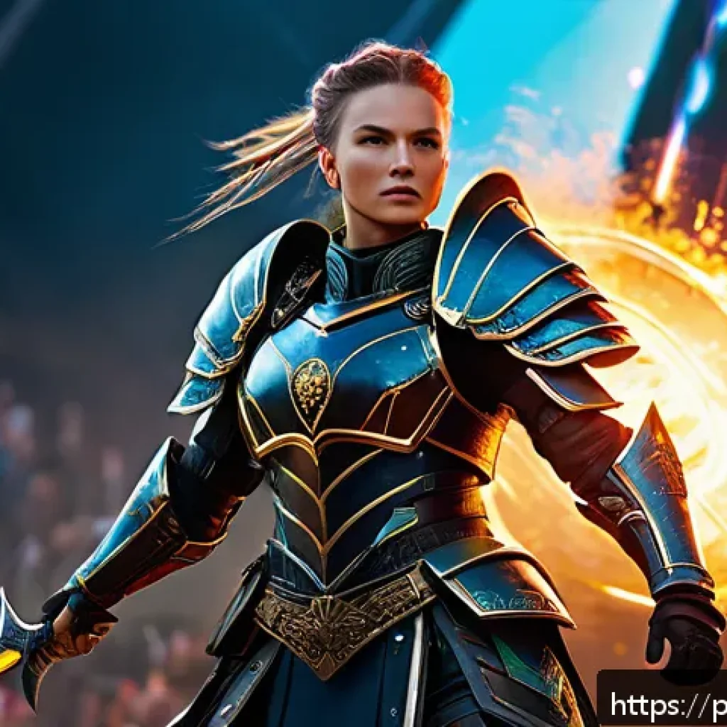 승리의여신 니케 글로벌 팬층 트렌드 - A dynamic PvP battle scene set in a vibrant, futuristic arena inspired by Polish cultural motifs, fe...