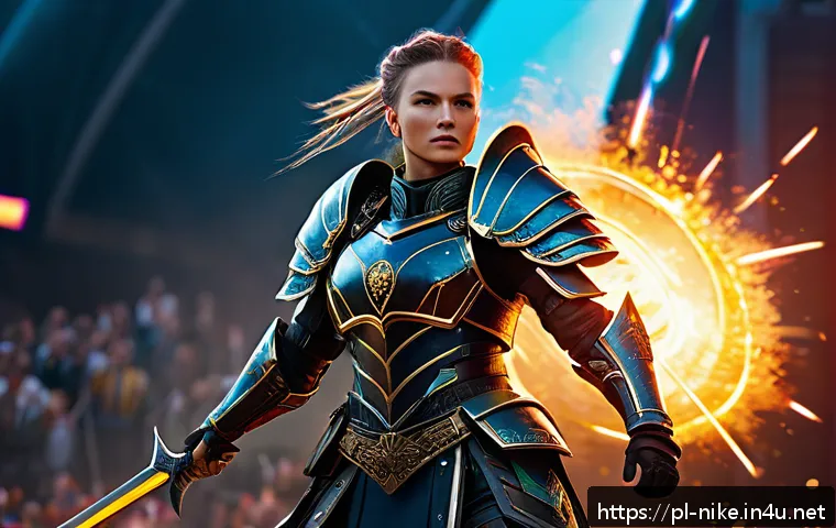 승리의여신 니케 글로벌 팬층 트렌드 - A dynamic PvP battle scene set in a vibrant, futuristic arena inspired by Polish cultural motifs, fe...