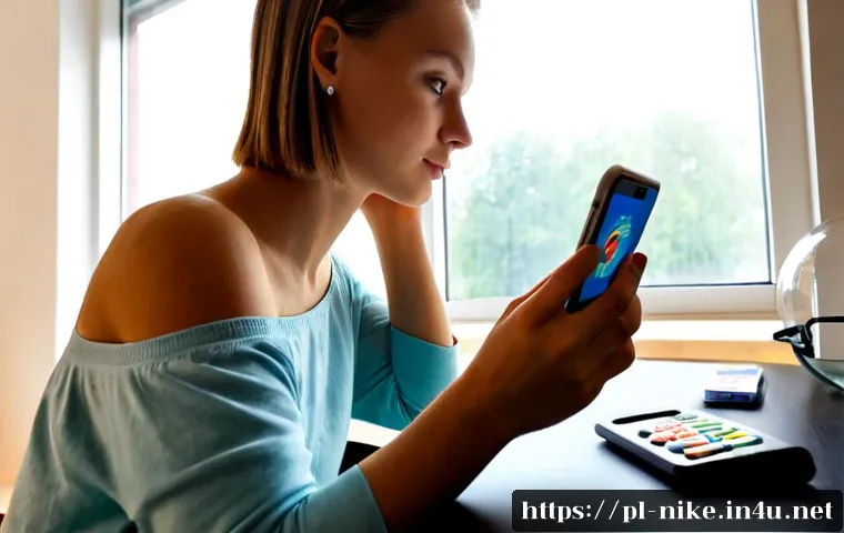 승리의여신 니케 무료 다운로드 팁 - Photorealistic over-the-shoulder view of a Polish young adult using a smartphone at a tidy home desk...