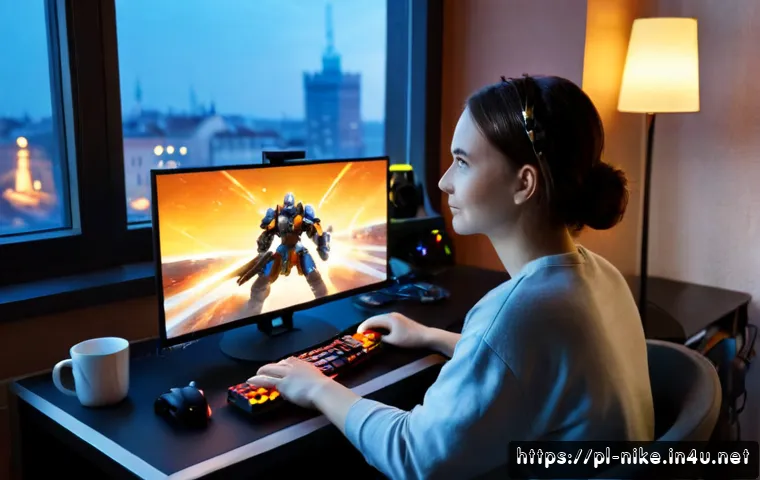승리의여신 니케 특별 이벤트 요약 - Photorealistic Polish gamer in a cozy Warsaw apartment, seated at a clean desk with a smartphone sho...