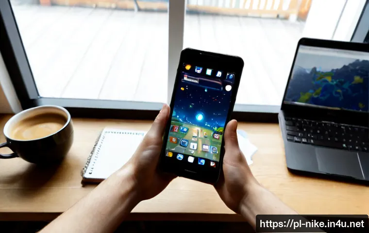 승리의여신 니케 초보자 가이드 - Photorealistic overhead view of a Polish beginner mobile gamer at a tidy wooden desk, hands holding ...